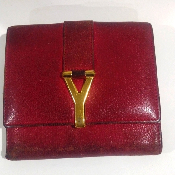Authentic YVES SAINT LAURENT Y Ligne Leather Wallet with Box, 4.75 x 4.25 Inches - Picture 1 of 12